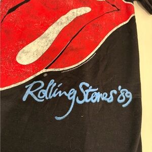 the Rolling Stones Black Tee with Red Tongue and Light Blue Script